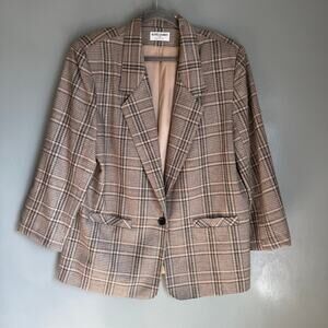 Vintage ALFRED DUNNER Women's 18 Brown Plaid Wool Single Button Blazer NWOT